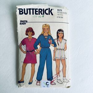 VINTAGE 70s BUTTERICK SEWING PATTERN 6575 Girls SIZE 7-10 DRESS JUMPSUIT CUT